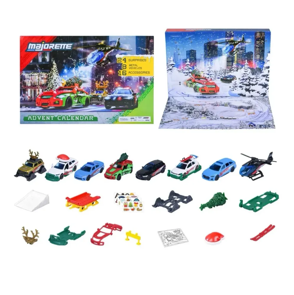 Adventskalender med 8 bilar (1 st Volvo V90) och 16 tillbehör - 2025 - Majorette