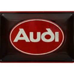 Audi - Röd Audi-logga med vit text - Plåtskylt - 30x20 cm