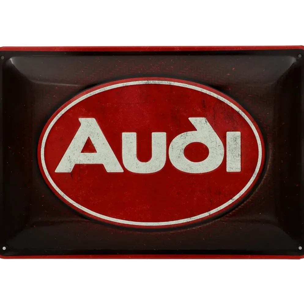 Audi - Röd Audi-logga med vit text - Plåtskylt - 30x20 cm