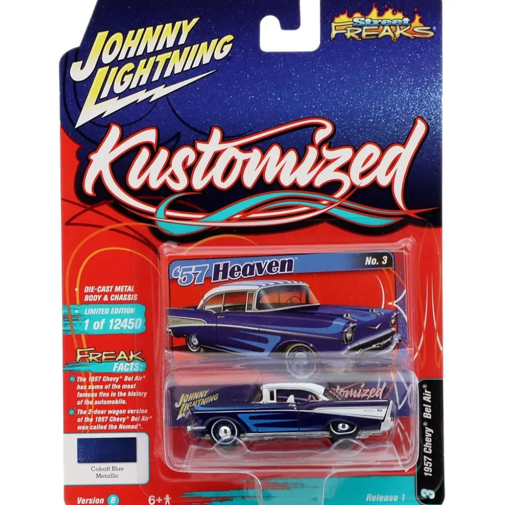 1957 Chevy Bel Air - Blå - Kustomized - J Lightning - 1:64