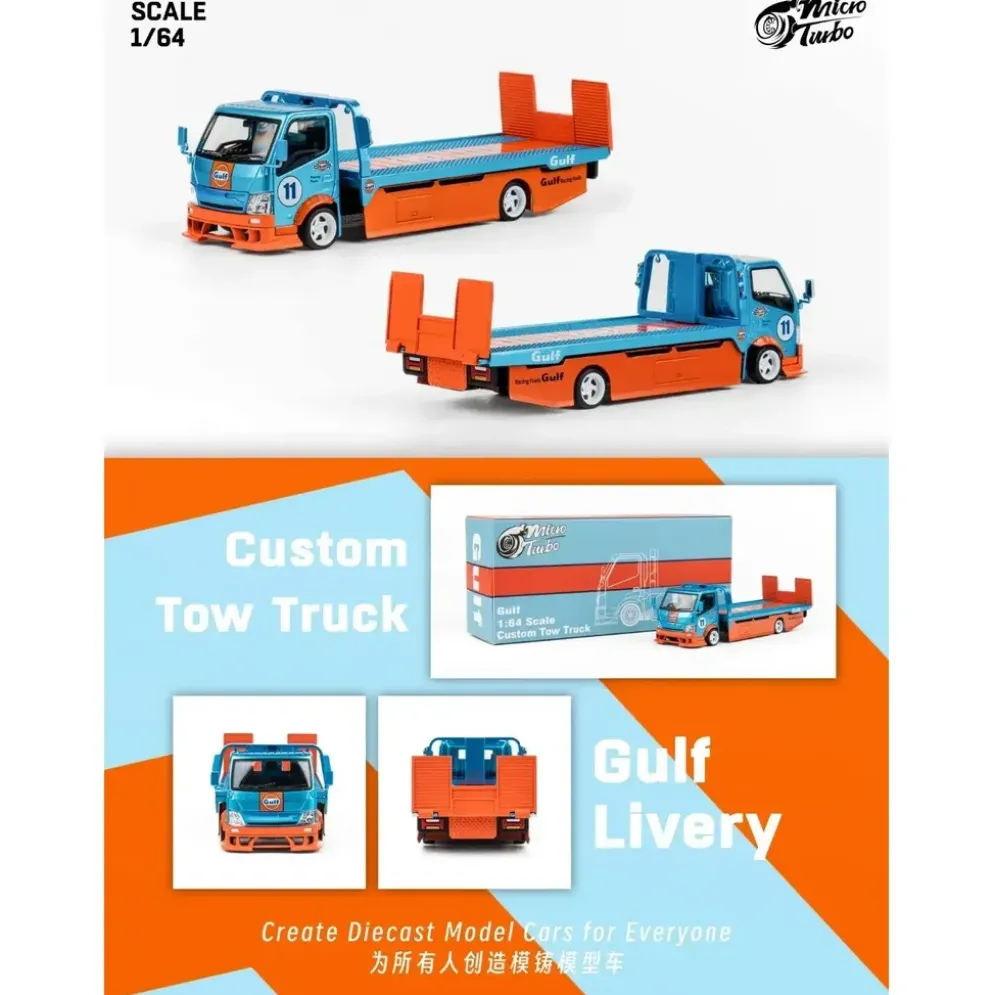 Custom Flatbed Tow Truck - Gulf - Micro Turbo - 1:64