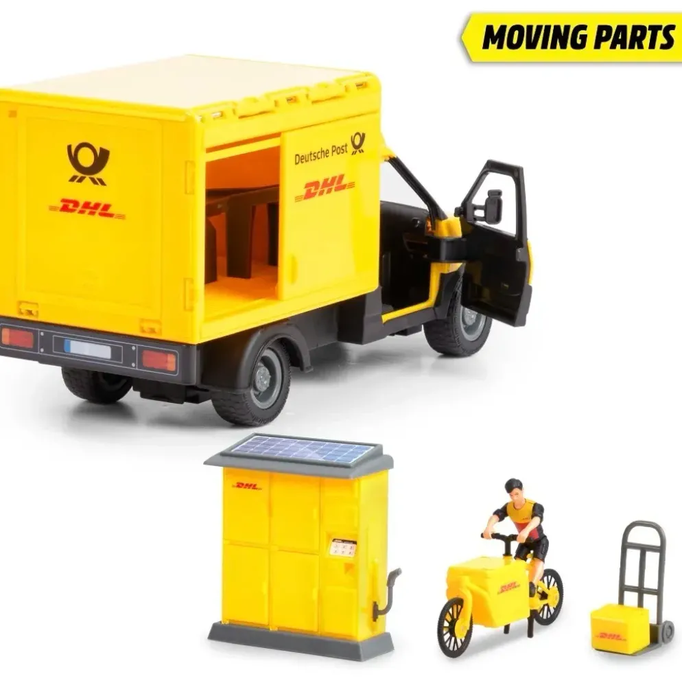 DHL Delivery Set - Paketbil Paketskåp Cykel - Dickie Toys