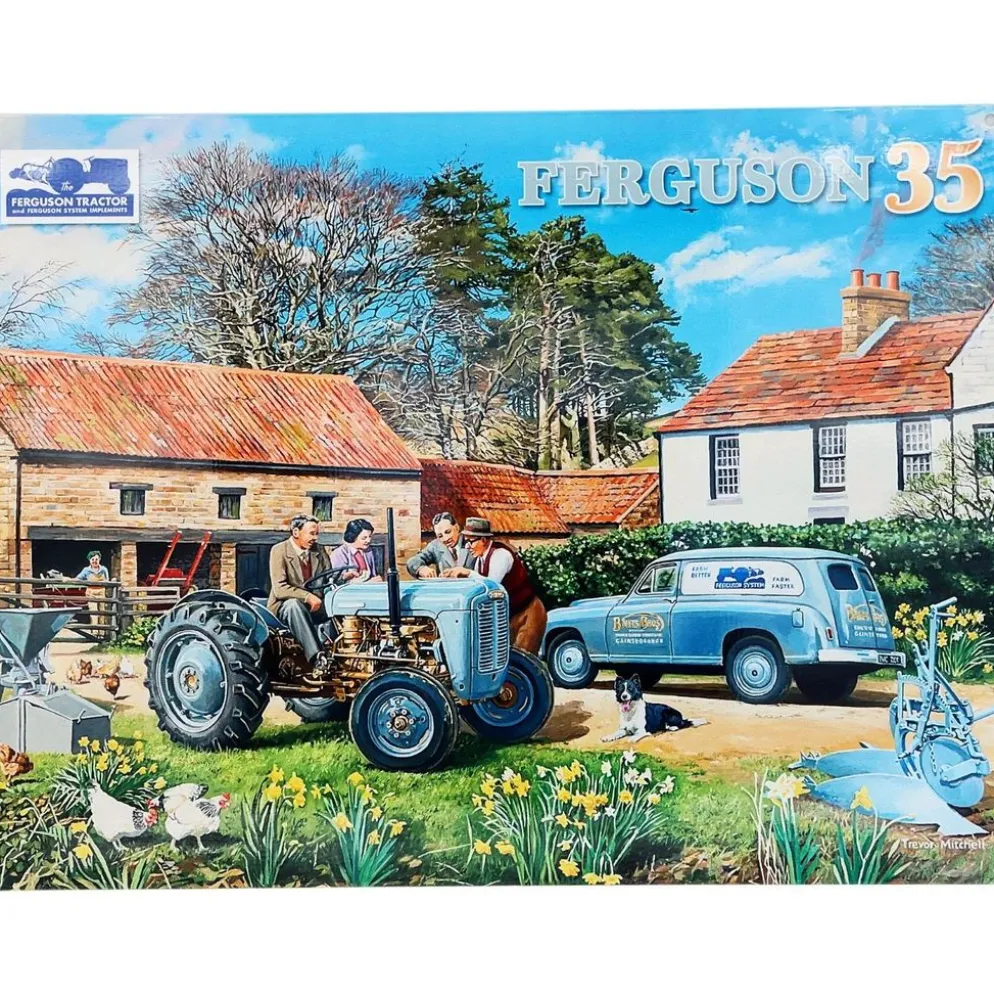 Ferguson 35 - Traktor på gård - Plåtskylt - 40x30 cm