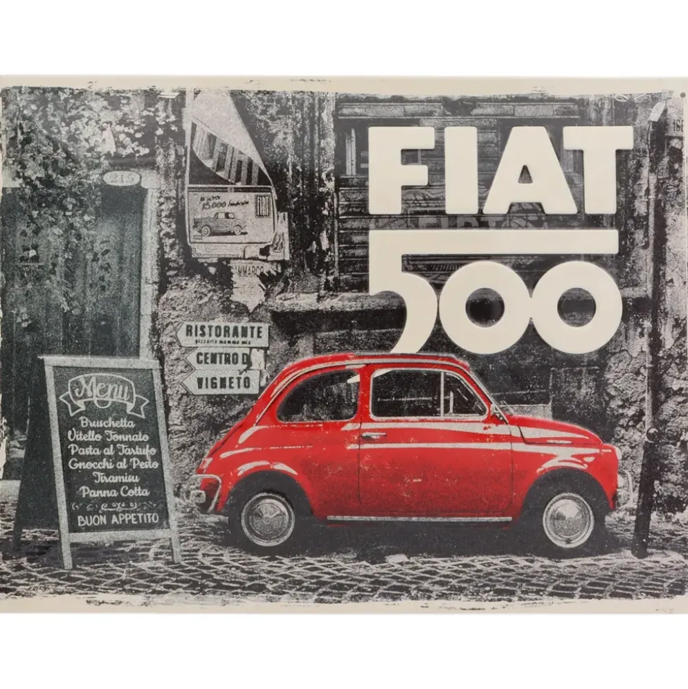 Fiat 500 - Röd - Plåtskylt - 40x30 cm