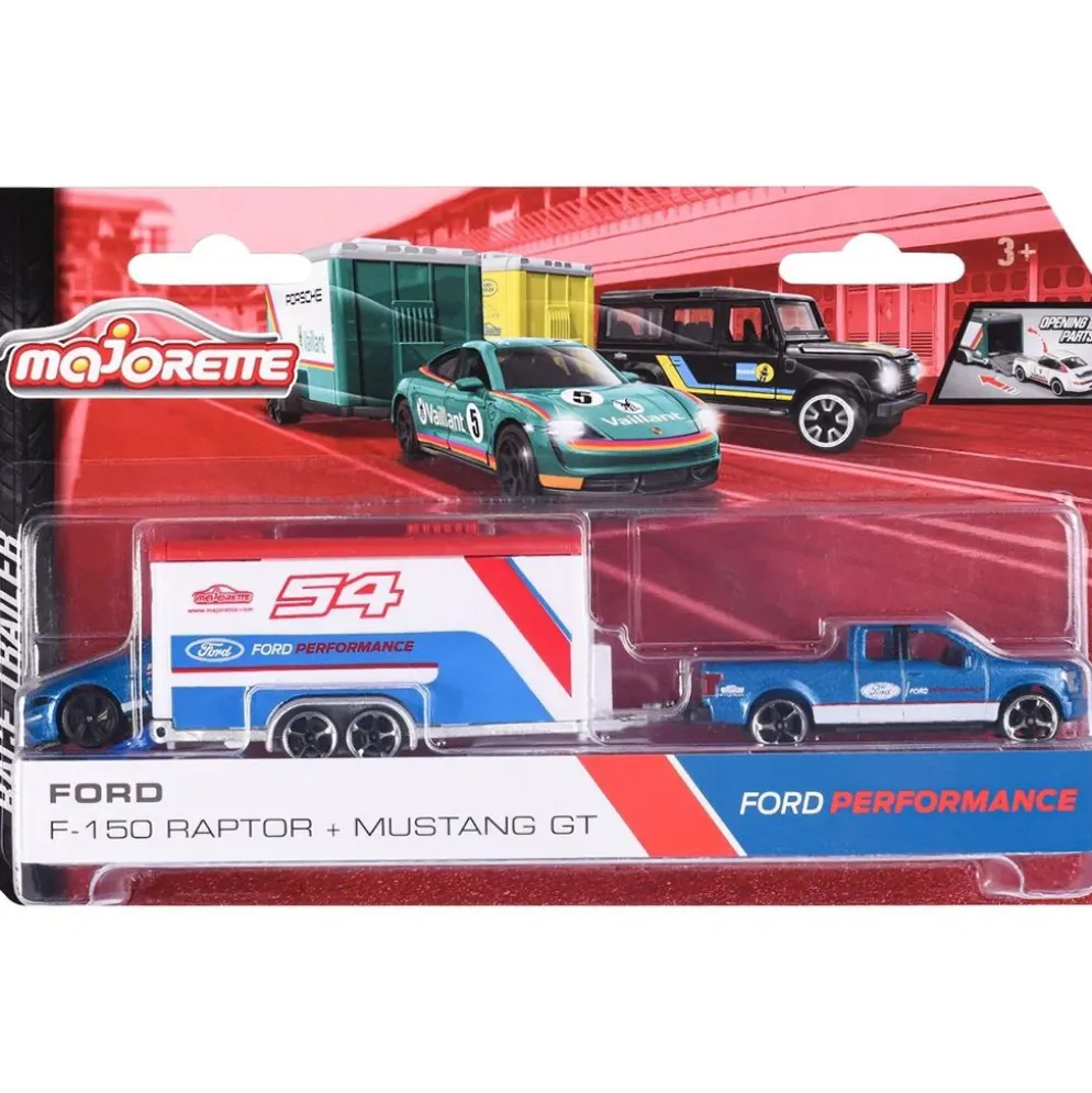 Ford F-150 Raptor + Mustang GT - Race Trailer - Majorette