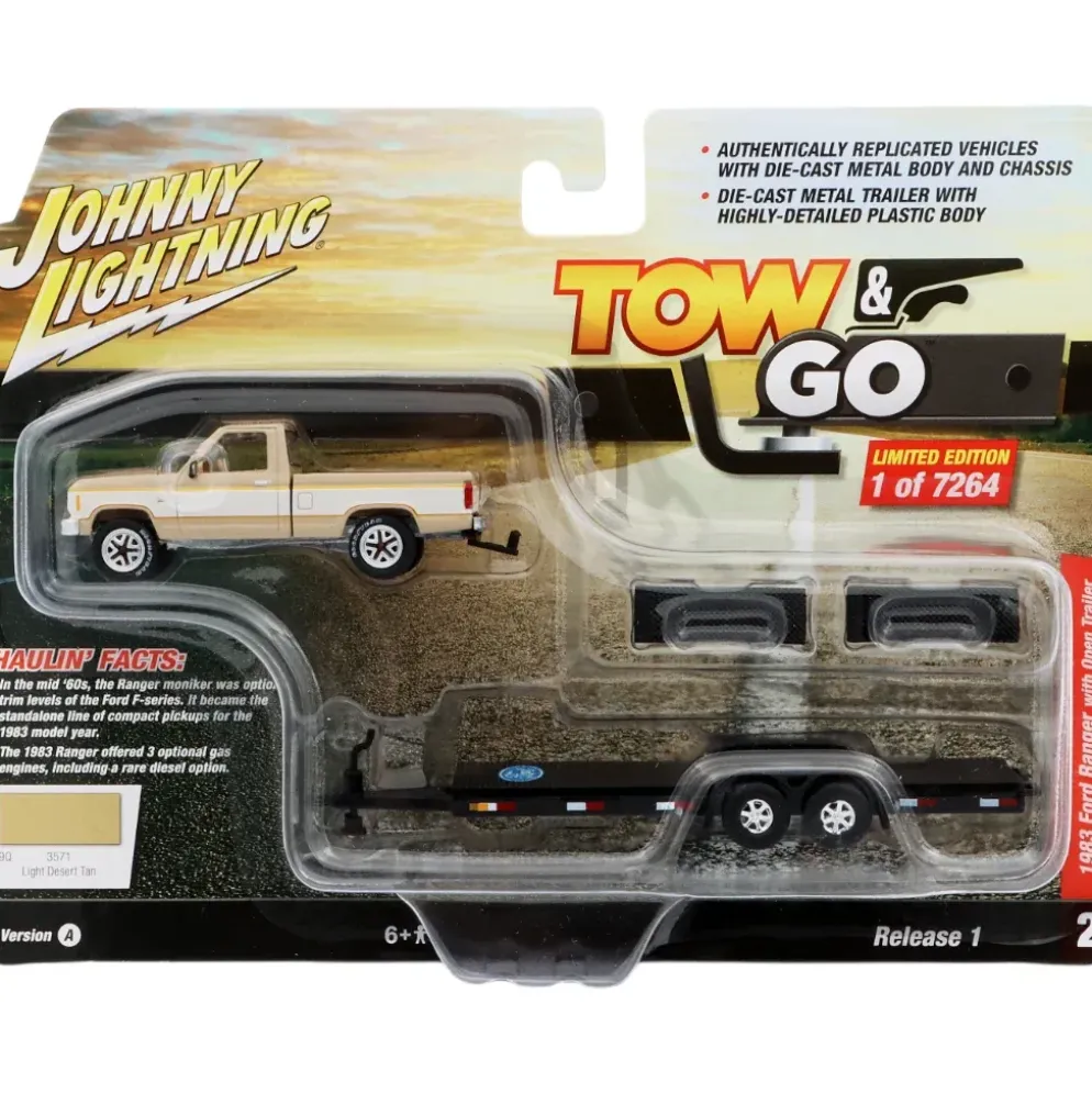 1983 Ford Ranger with Open Trailer - Johnny Lightning - 1:64