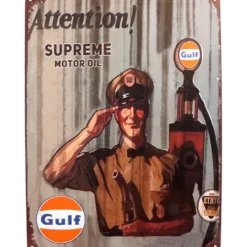 Gulf Plåtskylt med Bensinpump - 40 x 30 cm