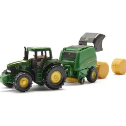 John Deere 7530 med rundbalspress - 1665 - Siku - 13 cm