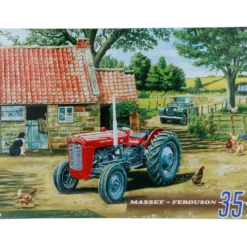 Massey-Ferguson 35 och Land Rover - Plåtskylt - 40x30 cm