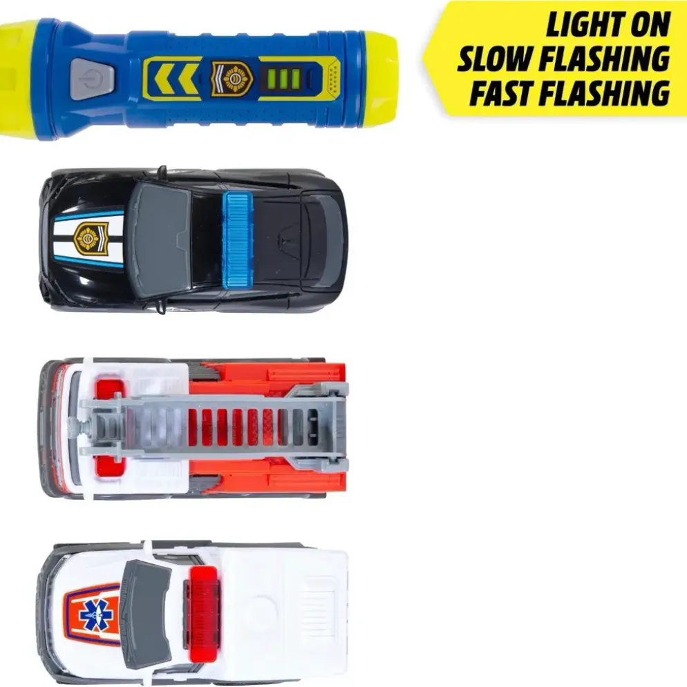 Micro SOS Playset - 3 utryckningsbilar och ficklampa - Dicke Toys