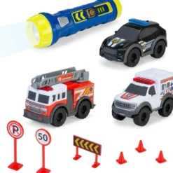 Micro SOS Playset - 3 utryckningsbilar och ficklampa - Dicke Toys