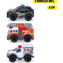 Micro SOS Playset - 3 utryckningsbilar och ficklampa - Dicke Toys