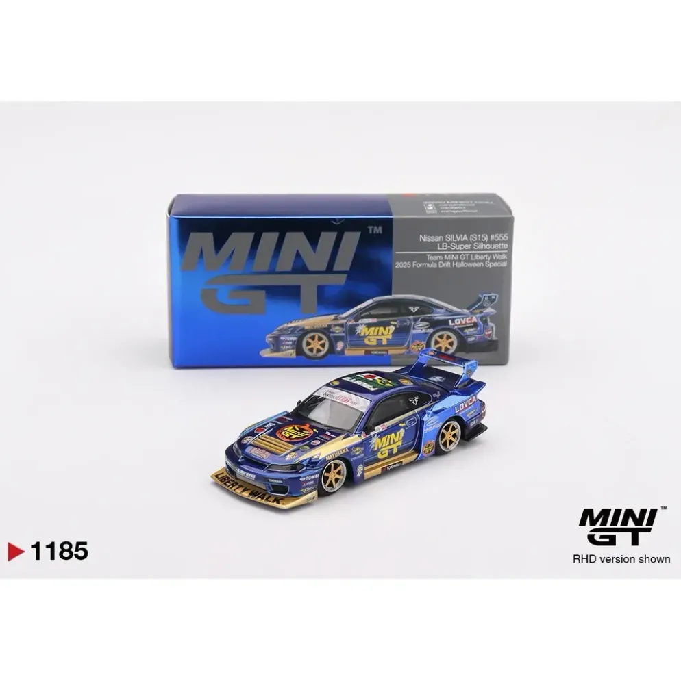 Nissan LB-Super Silhouette S15 SILVIA #555 Team MINI GT Liberty Walk 2025 Formula Drift Halloween Special - Blå - 1185 - Mini GT - 1:64