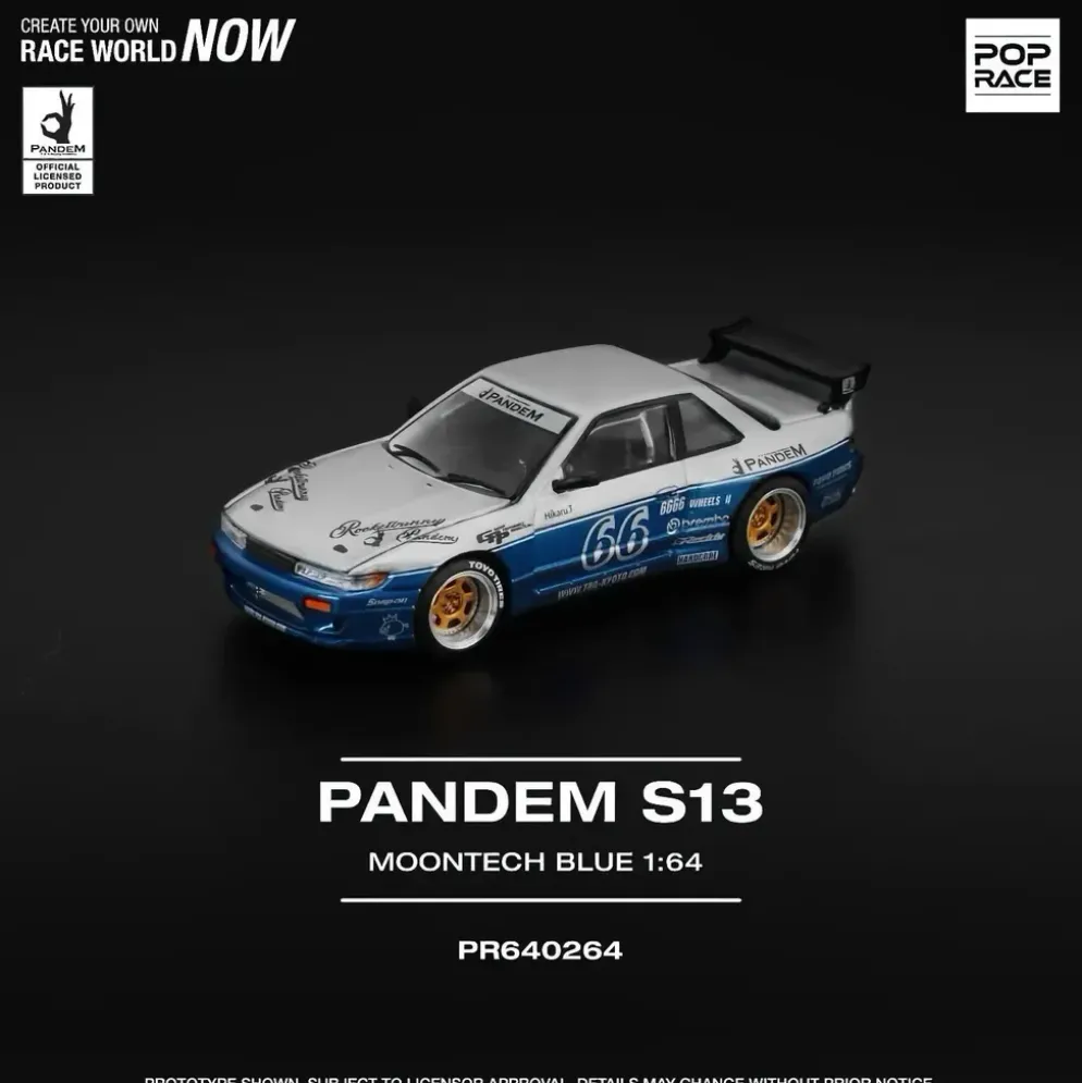 Nissan Silvia S13 Pandem Moontech - Silver / Blå - 264 - Pop Race - 1:64