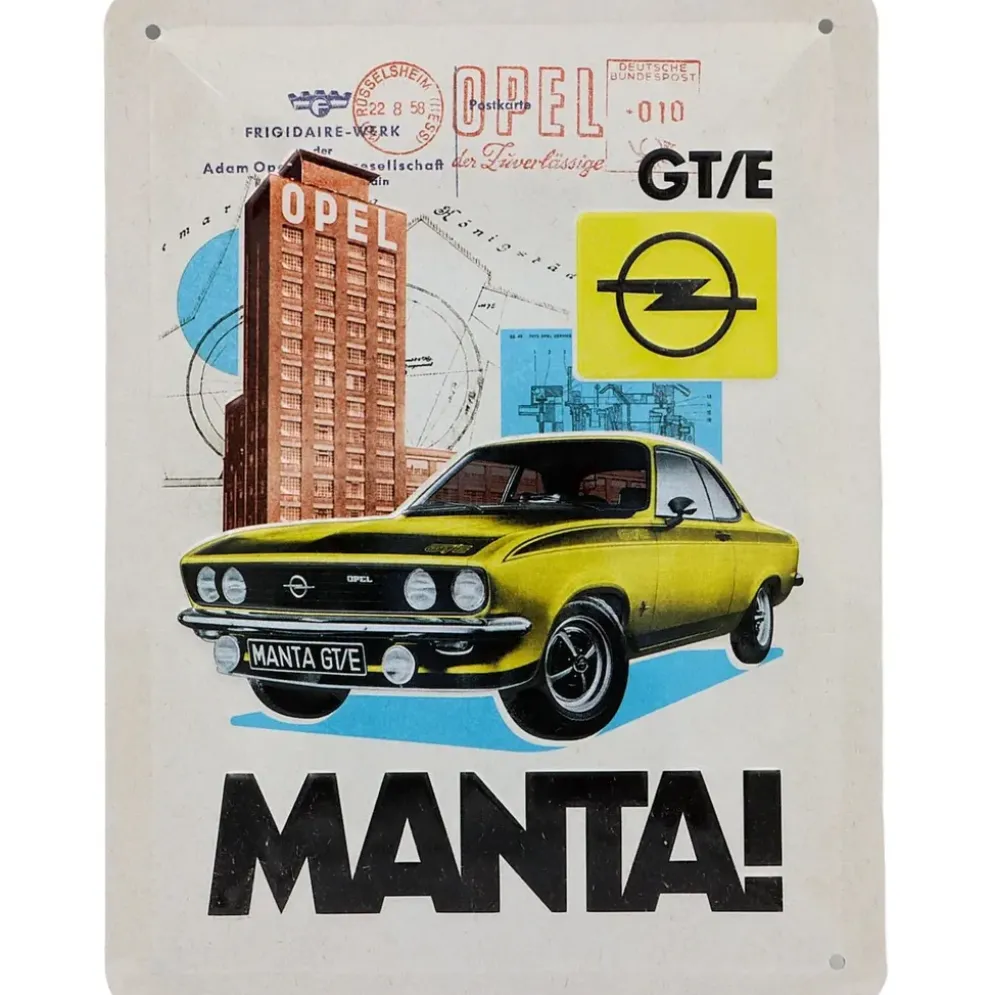 Opel Manta GT/E - Plåtskylt - 15x20 cm