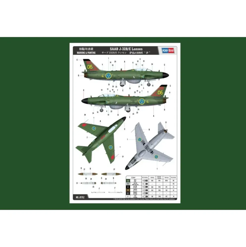 Saab J-32/E Lansen - Byggmodell - 81752 - Hobby Boss - 1:48