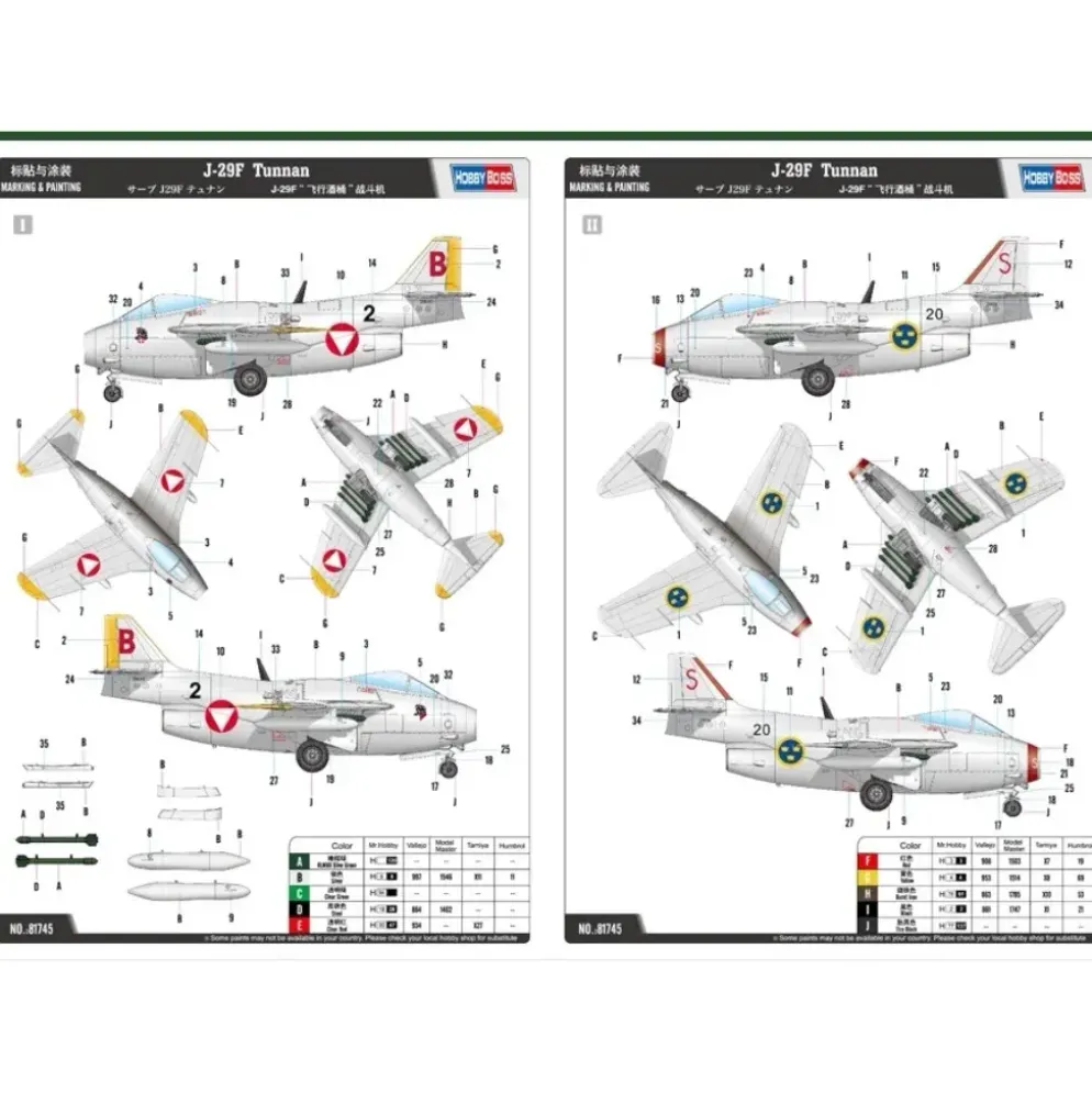 Saab J-29F Tunnan - Byggmodell - 81745 - Hobby Boss - 1:48