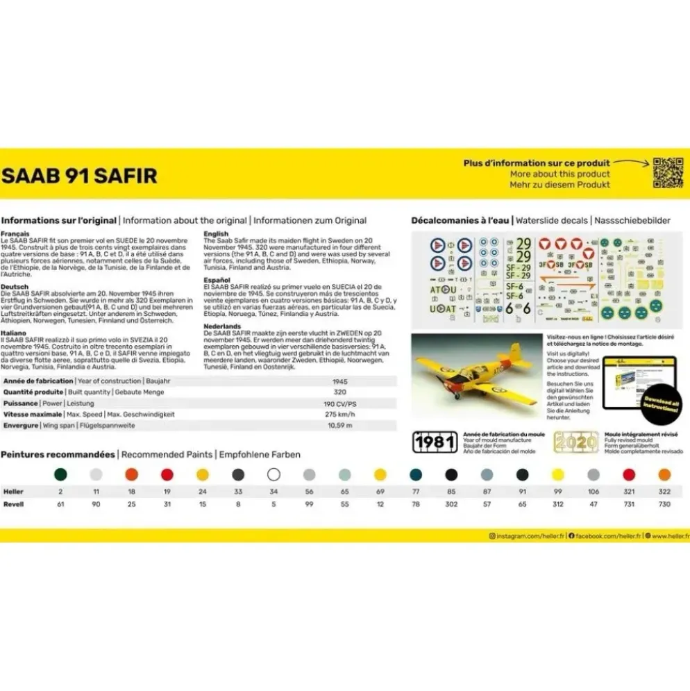 Saab 91 Safir - Färg ingår - 56287 - Heller - 1:72