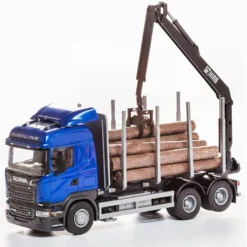 Scania - Timmerbil med kran - Blå - EMEK - 33 cm
