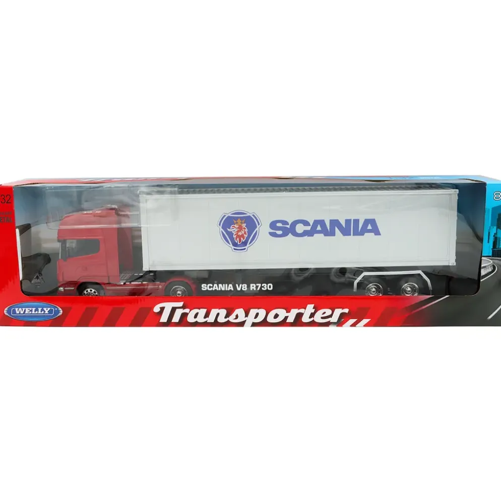 Scania V8 R730 med trailer - Röd - Welly - 1:32 - 49 cm