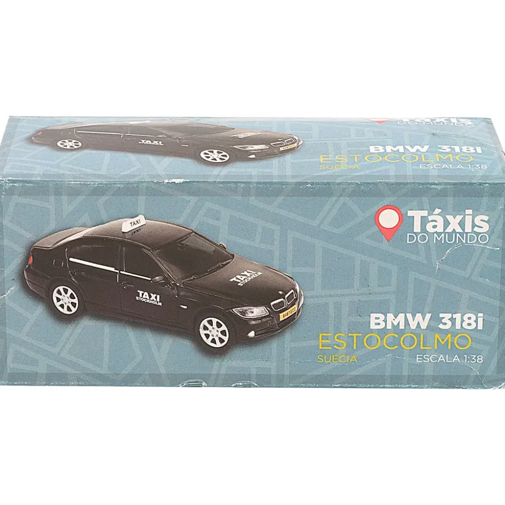 SKADAD FÖRPACKNING - BMW 318i - Taxi Stockholm - Welly - 1:38 - 12 cm
