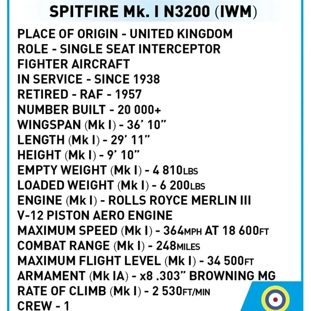 Spitfire Mk. I N3200 - Byggklossar - 5868 - COBI - 1:48