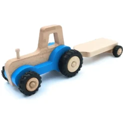 Stor trätraktor med släp Serge - Blå