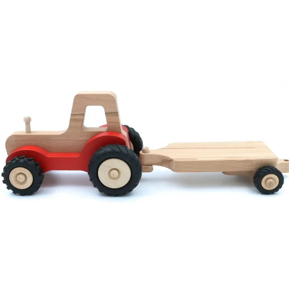 Stor trätraktor med släp Serge - Röd