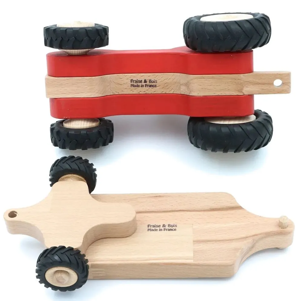 Stor trätraktor med släp Serge - Röd