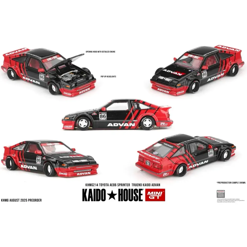 Toyota AE86 Sprinter Trueno Kaido ADVAN - Svart / Röd - 214 - Mini GT - 1:64