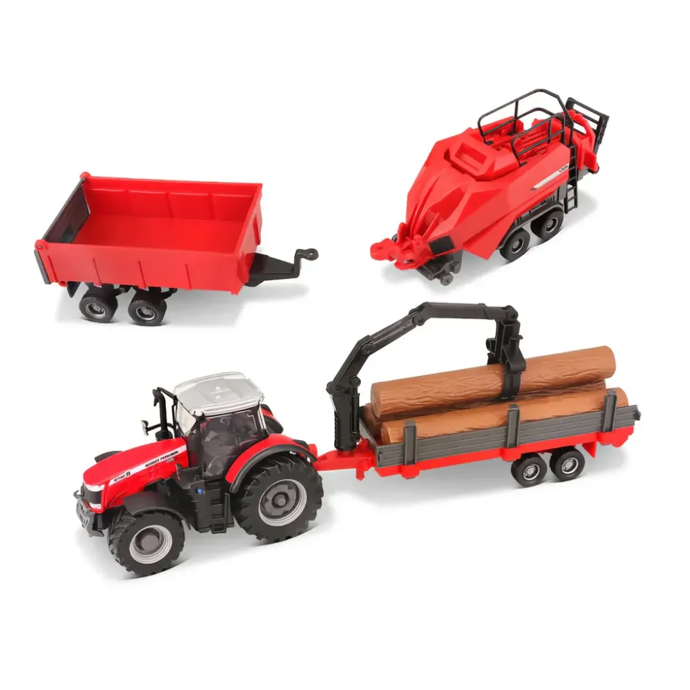 Traktor med tillbehör - Massey Ferguson 8740S - Bburago - 10 cm