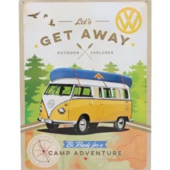 Volkswagen T1 - Gul - Get Away - Plåtskylt - 30x40 cm