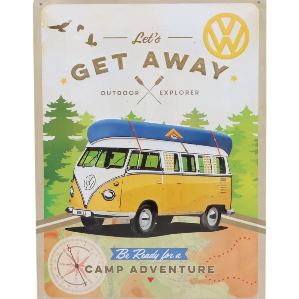 Volkswagen T1 - Gul - Get Away - Plåtskylt - 30x40 cm