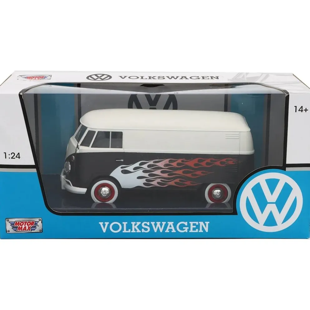 Volkswagen T1 - Svart / Vit med flames - Motormax - 1:24
