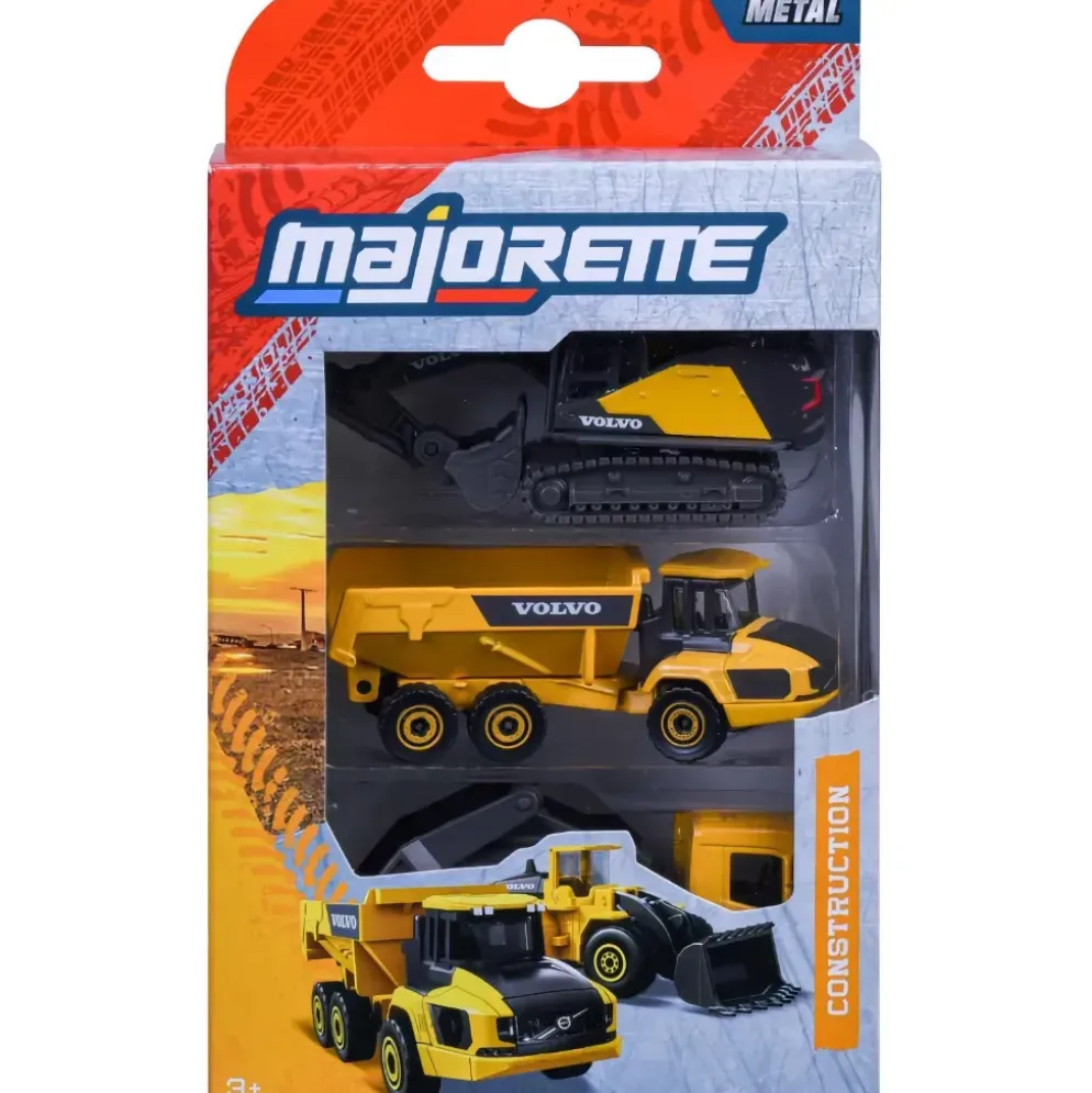 Volvo arbetsfordon - Grävmaskin, dumper, containerbil - Majorette Construction