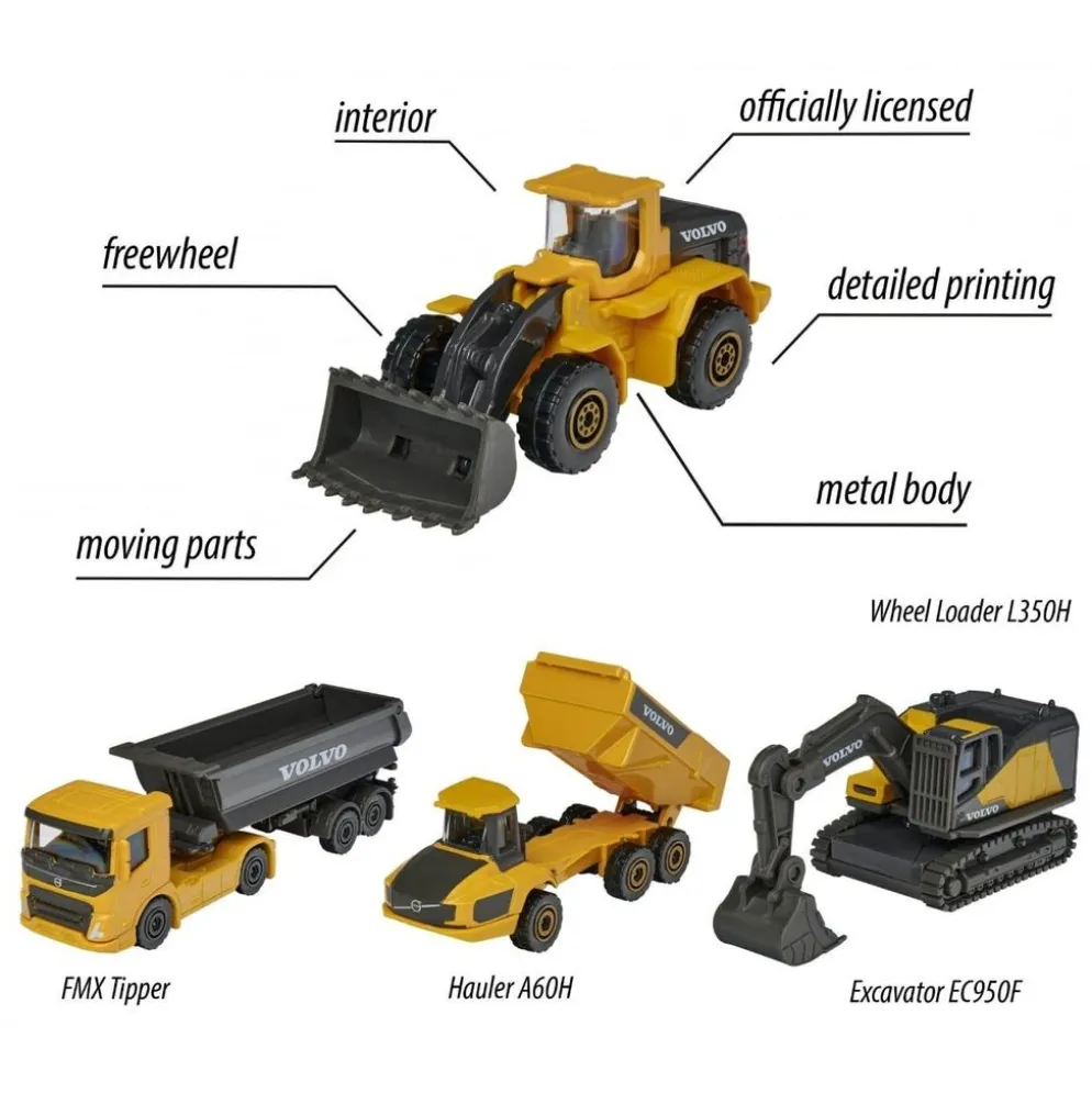 Volvo Construction - 4-pack med leksaksbilar - Majorette